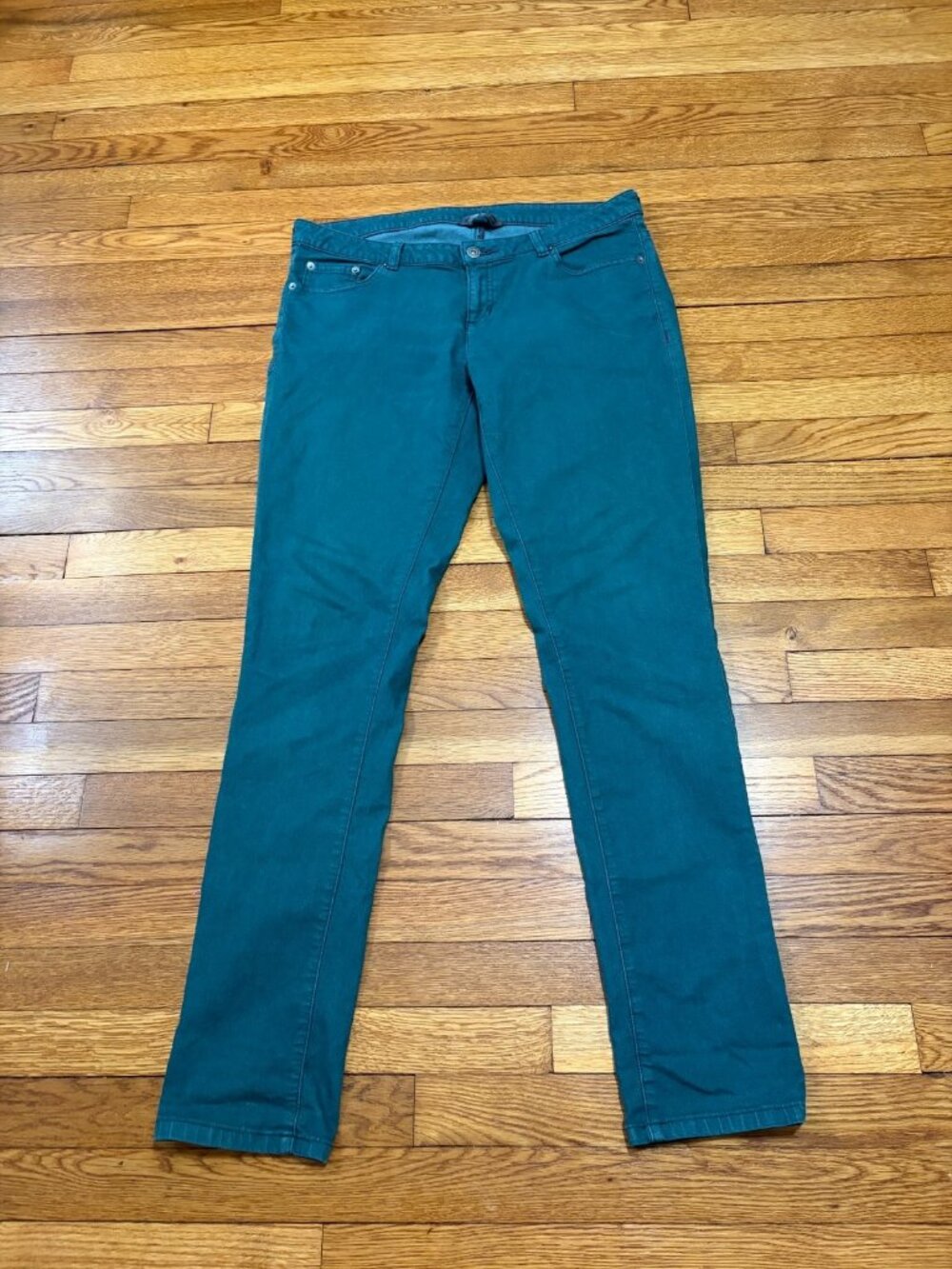 The North Face Women's Jeans Size 12 TALL Teal Green Straight Leg Stretch Denim